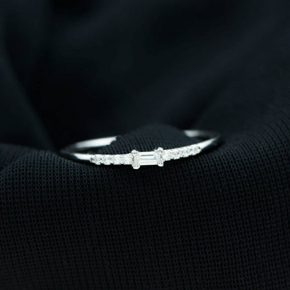 Silvago Jewel 0.8 Ct Baguette Cut Excellent Causal Stacking Diamond Ring - 14K White Gold Plated Anniversary Rings On Clearance - Stackable Rings - Daily Wear Fine Jewelry - Anniversary Gifts