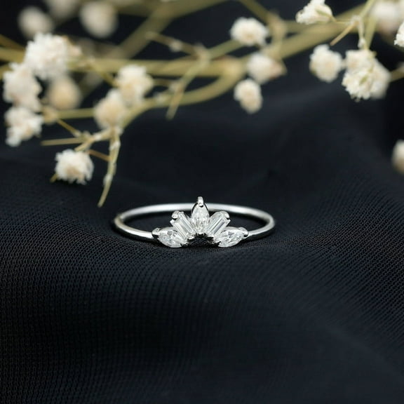 Silvago Jewel 0.9 Ct Baguette Cut Lab Created Diamond Wedding Ring for Women's - 14K Silver Ring for Her - Silver Women's Stackable Rings 14k Stamp - Engagement Promise Ring Diamond for Girls