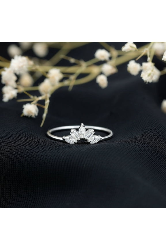 0.9 Ct Baguette Cut Lab Created Diamond Wedding Ring for Women's - 14K White Gold Plated Ring for Her - Silver Women's Stackable Rings 14k Stamp - Engagement Ring Diamond