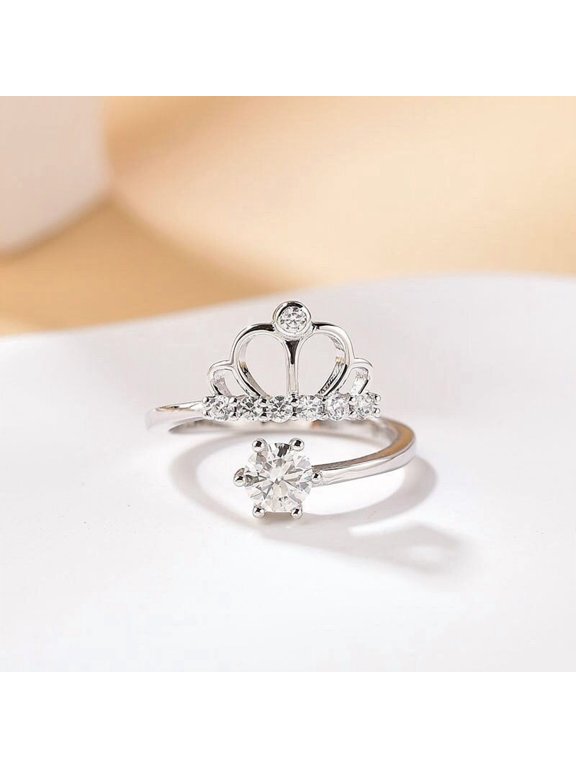 1.2 Ct Round Cut Lab-Created Simulated Diamond Solitaire Engagement Ring 14K White Gold Plated Crown Design