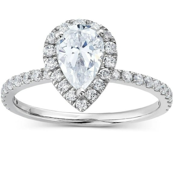 Silvago Jewel 1.4 Ct Lab Created Diamond Pear Cut Engagement Ring - 14K White Gold Plated Wedding Anniversary Ring - Causal Office Wear Ring - Engagement Rings for Women - 6th Anniversary Gifts Her