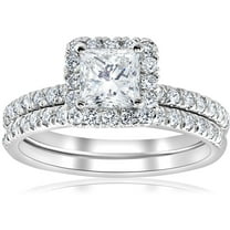 Silvago Jewel 1.4 Ct Princess Cut Diamond Ring for Her - 14K White Gold Plated Ring - Gorgeous Anniversary Gift for Women's - Engagement Wedding Halo Multi Shank Ring