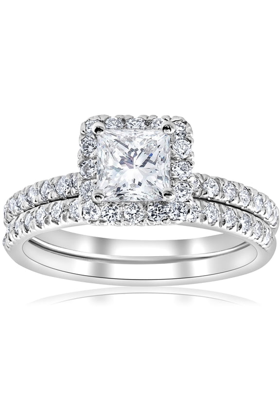 1.4 Ct Princess Cut Diamond Ring for Her - 14K White Gold Plated Ring - Gorgeous Anniversary Gift for Women's - Engagement Wedding Halo Multi Shank Ring