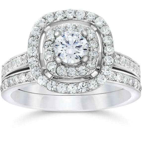 Silvago Jewel 1.4 Ct Round Cut Lab Created Diamond Wedding Ring - 14K White Gold Plated Emerald Women's Ring - Lab Created Diamond Engagement Ring - Bridal Anniversary Rings - Forever Women's Rings