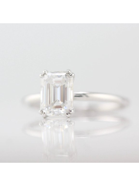 1.5 Ct Emerald Lab-Created Simulated Diamond Engagement Ring for Women, 14K White Gold Over, Double Prong Setting, Proposal, Anniversary & Birthday Gift