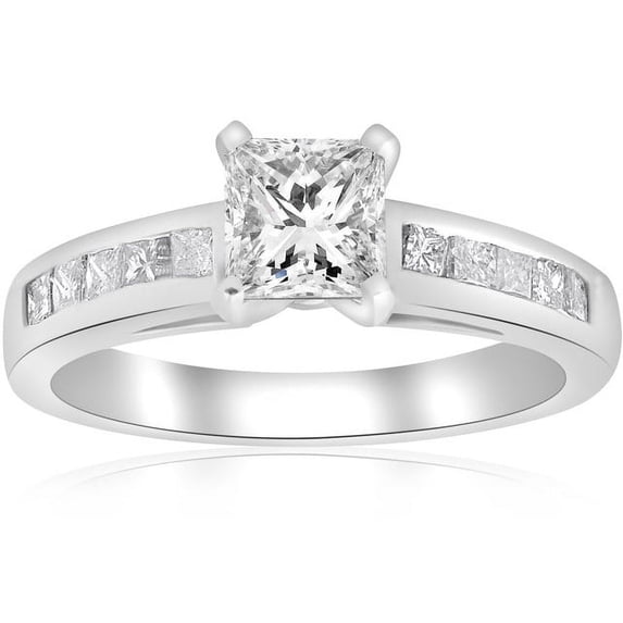 Silvago Jewel 1.5 Ct Princess Cut Diamond Ring - Lab-Created Simulated Solitaire with Accents - Stunning 14K White Gold Plated Engagement Ring for Women's - Ideal Gift for Weddings or Anniversaries