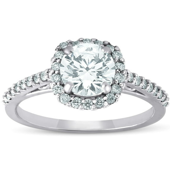Silvago Jewel 1.5 Ct Round Cut Diamond Rings for Her - 14K White Gold Plated Rings Gifts for Her - Halo Solitaire with Accent Engagement Ring for Her - Silver Diamond Beautiful Special Occasion Rings