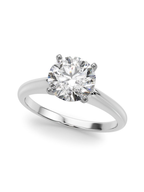 1.5 Ct Round Cut Lab-Created Simulated Diamond Solitaire Wedding Ring 14K White Gold Plated for Women, V Shape Ring, Proposal Ring for Girlfriend