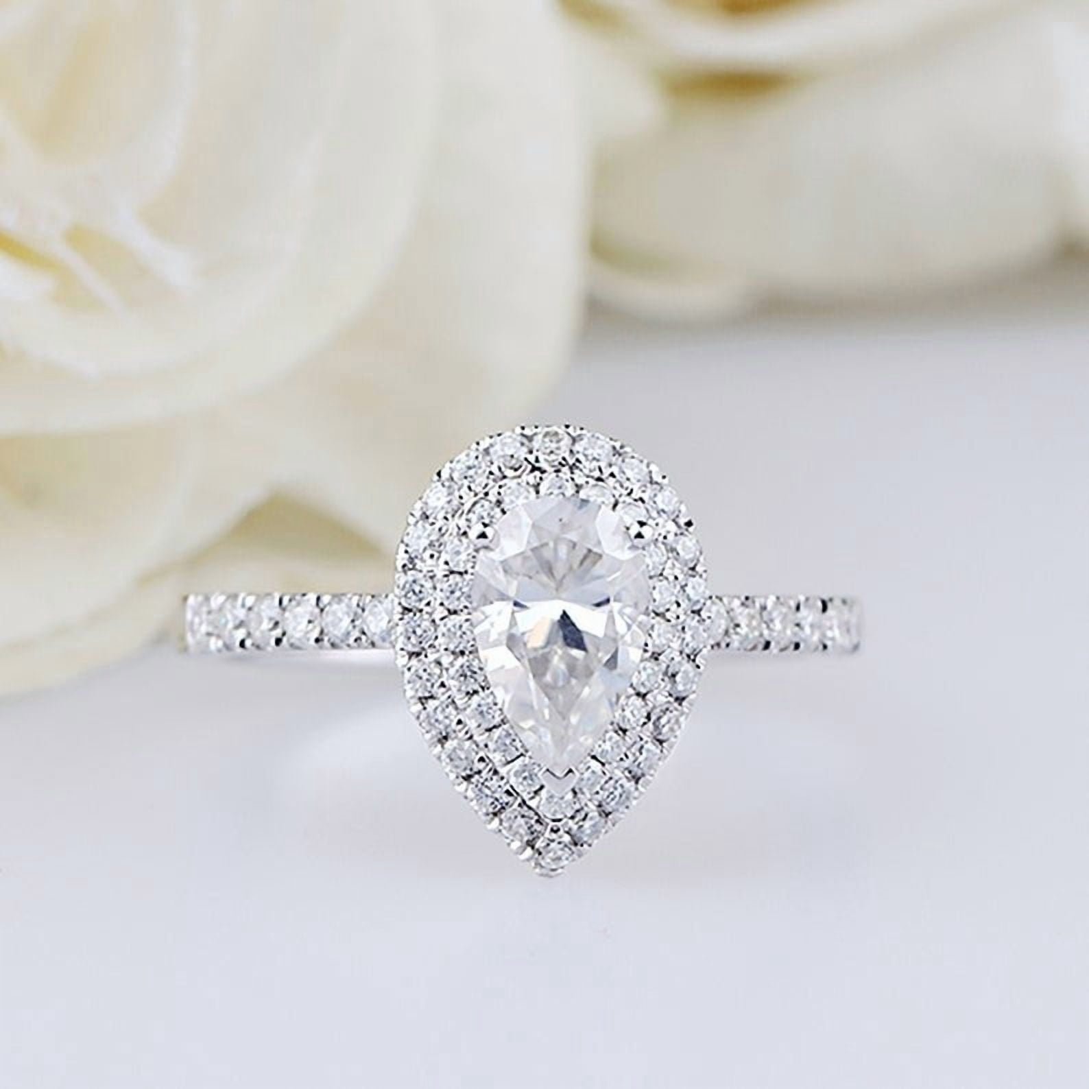 Silvago Jewel 1.6 Ct Pear Cut Lab-Created Simulated Diamond Double Halo ...