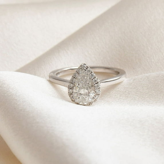 Silvago Jewel 1.6 Ct Pear Cut VVS1/D Lab Created Diamond Engagement Ring for Women's - 14k White Gold Over Wedding Anniversary Ring for Wife - Girls Halo Wedding Ring for Gift
