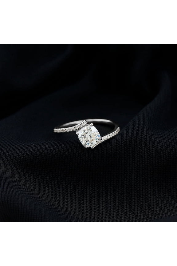 1.60 Ct Round Cut Diamond Rings - 14K White Gold Plated Engagement Ring - Bypass Swirl Diamond Wedding Ring - Special Occasion Ring Women - Anniversary Gifts For Wife - Birthday Gift