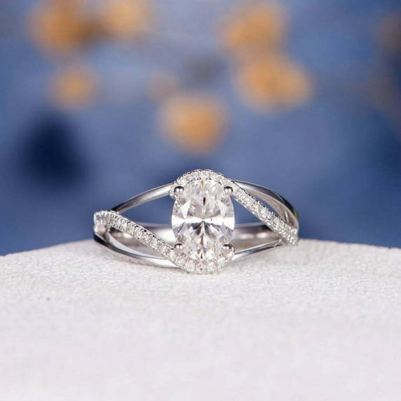 Silvago Jewel 1.8 Ct Oval Cut Diamond Rings - 14K White Gold Over Rings - Bypass Causal Daily Wear Rings for Women's - Swirl Party Wear Diamond Rings - Bridal Stacking Engagement Diamond Rings