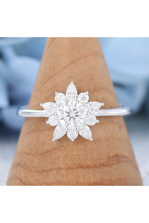 1.80 Ct Round Cut Diamond Ring for Women's - 14K White Gold Plated Rings for Women's - Angel Wings Style Rings for Women's - Halo Anniversary Gift For Women's - Latest Diamond Rings
