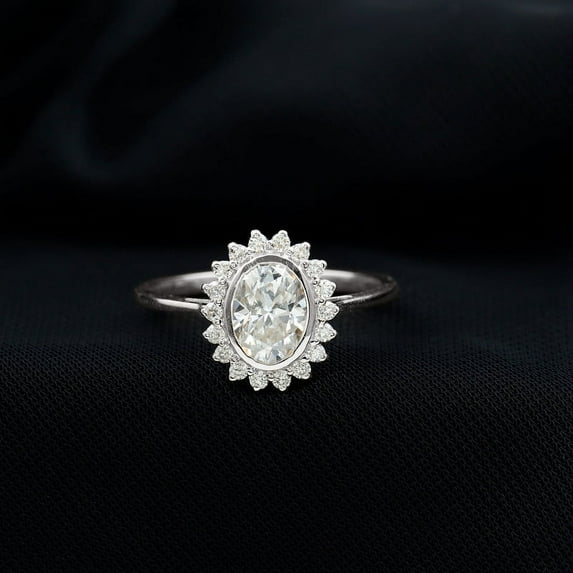 Silvago Jewel 1.9 Ct Oval Cut Diamond Rings Gift - 14K White Gold Over Rings Gifts - Sunburst Halo Diamond Engagement Rings - Anniversary Gift for Women's - Wedding Proposal Rings for Girlfriend