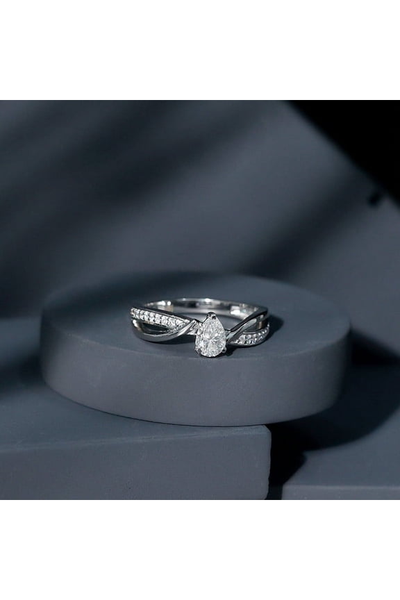 1.9 Ct Pear Cut Lab Created Diamond Rings - 14K White Gold Over Anniversary Rings for Her - Swirl Engagement Wedding Rings for Women's - Forever Diamond Rings - Promise Gifts for Her