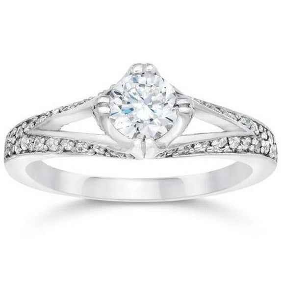 Silvago Jewel 1 Ct Lab Created Simulated Diamond Ring - Elegant Round Cut Engagement Ring in 14K White Gold Plated - Great Gift for Proposals, Birthdays & Anniversaries