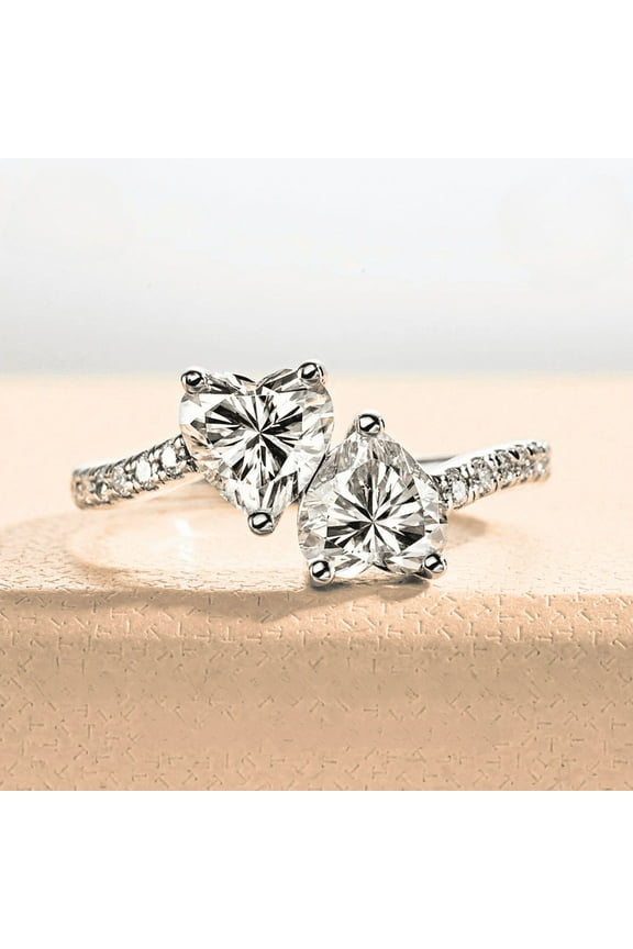 14K White Gold Over Diamond Ring - 2 Ct VVS1/D Heart Cut Lab Created Simulated Diamond Ring - Bypass Swirl Diamond Wedding Rings - Bypass Classic Engagement Fine Ring - Proposal Ring