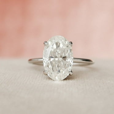 Silvago Jewel 14K White Gold Over Engagement Ring - 2 Ct Oval Cut Diamond Women's Rings - One stone Ring for Women's - Engagement Wedding Promise Ring for Women's - Simple Handmade Ring For Girls