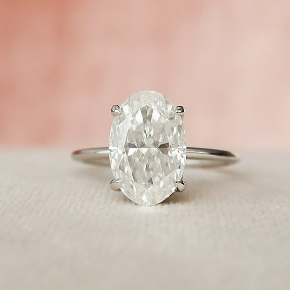 Silvago Jewel 14K White Gold Over Engagement Ring - 2 Ct Oval Cut Diamond Women's Rings - One stone Ring for Women's - Engagement Wedding Promise Ring for Women's - Simple Handmade Ring For Girls