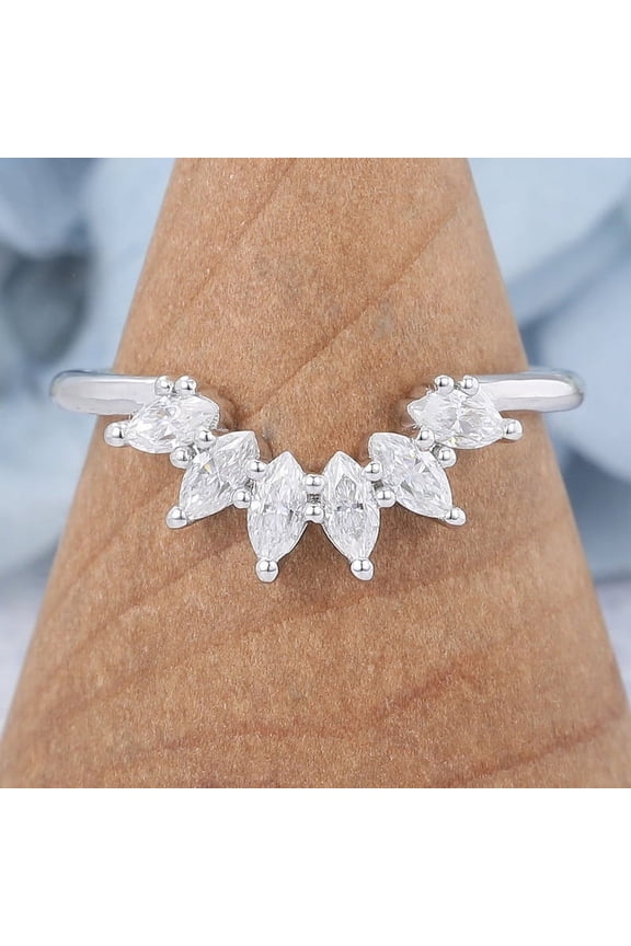 14K White Gold Over Ring - 1.15 Ct VVS1 Marquise Cut Diamond Curved Ring - Chevron Style Sterling Silver Engagement Ring - Dainty Engagement Wedding Diamond Ring - Party Wear Rings