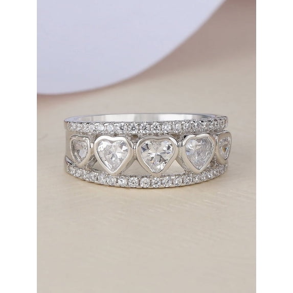 Silvago Jewel 14K White Gold Over Ring For Women's - 1.7 Ct VVS1 Heart Cut Diamond Ring - Heart Shape Proposal Ring for Girls - Multi Stone Wedding Ring For Women's - Wedding Anniversary ring for Her