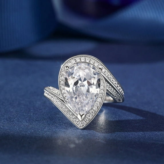 Silvago Jewel 14K White Gold Over Ring For Women's - 1.8 Ct Oval Cut White Diamond Ring for Women's - Solitaire With Accents Ring for Women's - Diamond Ring for Engagement - Ladies Forever Rings
