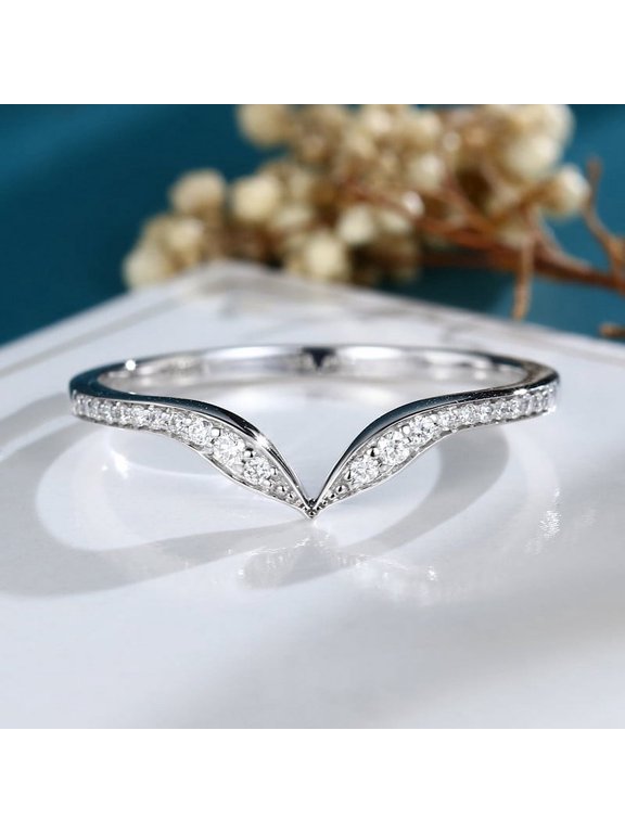 14K White Gold Over Rings for Women's - 2 Ct Round Cut Simulated Diamond Rings for Gift - Half Eternity Curved Engagement Wedding Rings for Women's - Party Wear Diamond Ring for Gifts