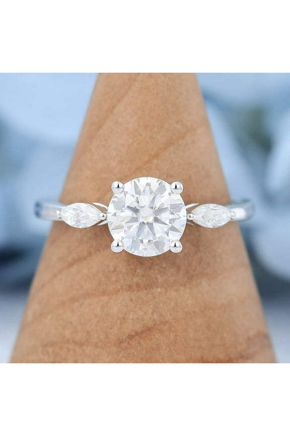 14K White Gold Over Solitaire Rings - 1.8 Ct Round Cut Lab Created Simulated Diamond - Wedding Proposal Rings for Girlfriend - Three Stone Simple Rings - 7th Year Anniversary Gifts