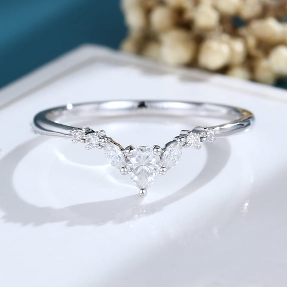 Silvago Jewel 14K White Gold Over Wedding Anniversary Ring - Pear Excellent 1.75 Ct Diamond Ring For Her - Engagement Wedding Chevon Ring For Women's - 9th Year Anniversary Gifts for Women's