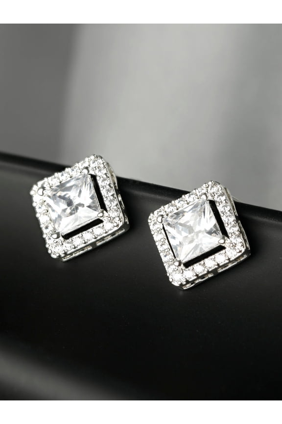 14K White Gold Plated 1.8 Ct Princess Cut Lab Created Diamond Earring for Women's - Stunning Engagement Stud Earring - Gift for Weddings or Special Occasions - Jewelry for Her
