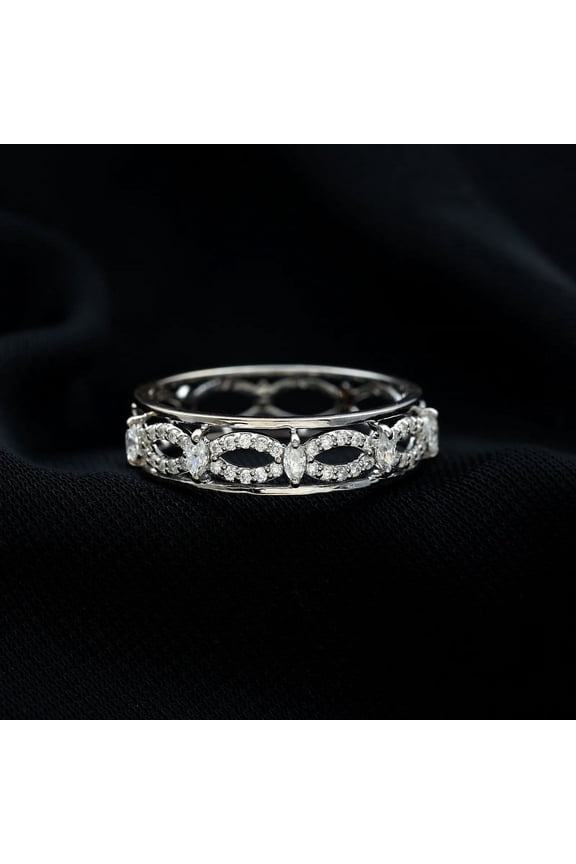 14K White Gold Plated Band For Anniversary Gift - 2 Ct VVS1/D Round Cut Anniversary Diamond Band for Her - Promise Wedding Women's Band - Twisted Anniversary Band For Women's