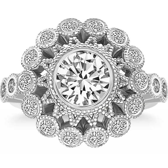 Silvago Jewel 14K White Gold Plated Diamond Ring - 1.4 Ct Round Cut Lab Created Diamond Ring for Women's - Jewellery Diamond Rings Wedding Sets Past Present Future - Her Birthday Gifts