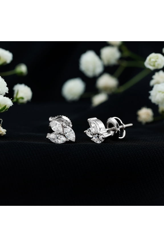14K White Gold Plated Earring - 1.1 Ct Marquise Cut Lab Created Diamond Earring - Stunning Engagement Earring for Women - Perfect Gift for Weddings and Anniversaries