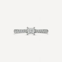 Silvago Jewel 14K White Gold Plated Ring - Excellent 1 Ct Princess Cut Diamond Ring - Diamond Engagement Wedding Ring for Women's - Solitaire with Accents Anniversary Delicate Rings for Women's