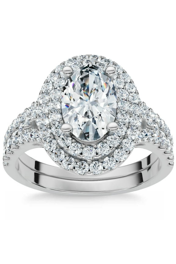 14K White Gold Plated Rings - 1.4 Ct Oval Cut Diamond Rings - Unique Designer Rings for Women's - 9th Year Anniversary Gifts for Her - Christmas Special Gift