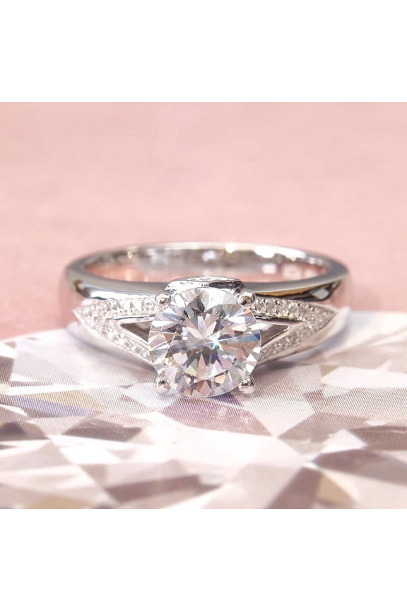 14K White Gold Plated Rings - 2.1 Ct Round Cut Wedding Ring - Silver Diamond Beautiful Special Occasion Ring - Latest Engagement Diamond Ring for Women's - Forever Diamond Ring for Her