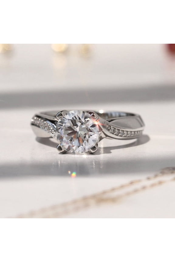 14K White Gold Plated Rings - 2 Ct Lab Diamond Round Cut Wedding Ring - Engagement Wedding Rings for Women's - Forever Diamond Rings for Women's - Silver Diamond Special Occasion Rings