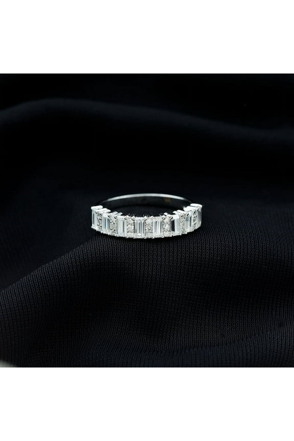 14K White Gold Plated Rings - 3 Ct Lab Created Diamond Baguette Cut Diamond Rings - Stacking Engagement Wedding Rings for Women's - Diamond Ring For Birthday Gift - Anniversary Gifts