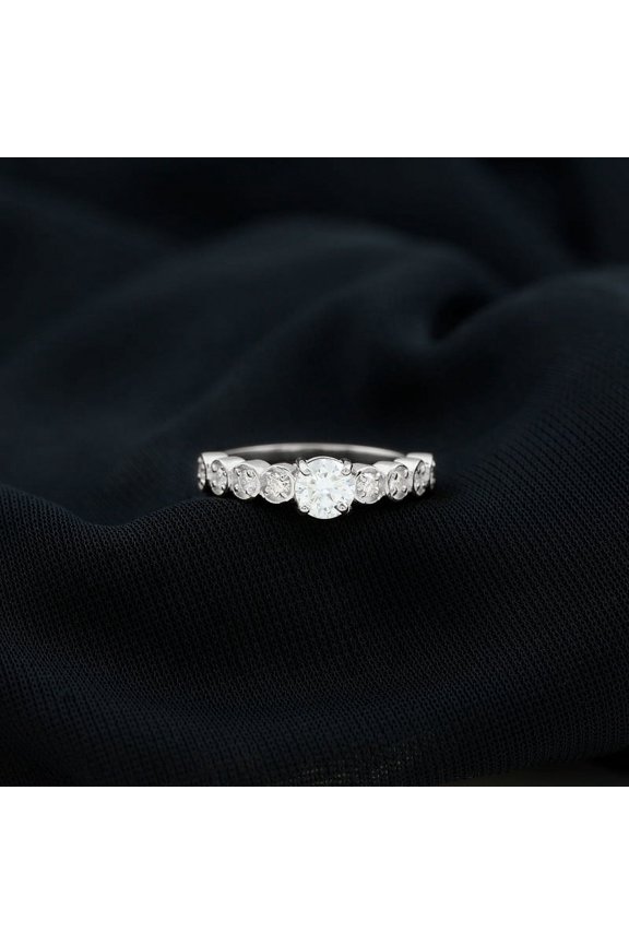 14K White Gold Plated Rings On Clearance - Brilliant 2.50 Ct Round Cut Diamond Ring - 7th Year Anniversary Gifts - Bezel Set Solitaire with Accents Rings for Her - Promise Wedding Gifts