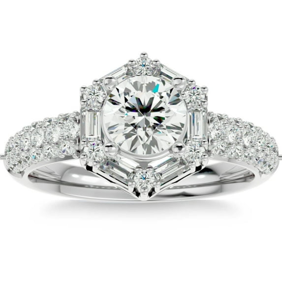 Silvago Jewel 14K White Gold Plated Rings For Her - Round Cut 1.5 Ct VVS1/D Lab Created Simulated Diamond Rings - Gorgeous Anniversary Gift for Her - Jewellery Diamond Rings Wedding Sets On Clearance