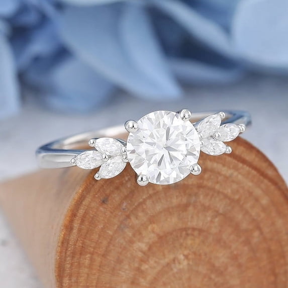 Silvago Jewel 14K White Gold Plated Rings - Round Cut Brilliant 1.59 Ct Diamond Ring For Women's - Engagement Solitaire with Accents Rings - Classic Engagement Wedding Solitaire Rings for Her