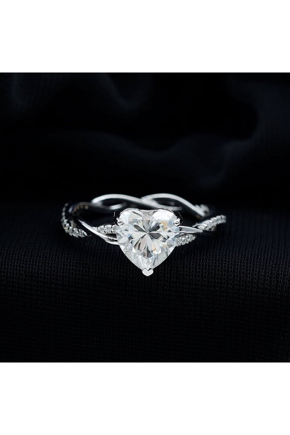 14K White Gold Plated Solitaire Ring - Heart Cut 2.60 Ct VVS1/D Lab Created Simulated Diamond Ring - Solitaire Twisted Wedding Rings - Christmas Special Gift for Her - New Year Gifts