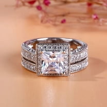 Silvago Jewel 14K White Gold Plated Wedding Anniversary Ring - Princess Excellent 1.75 Ct Diamond Ring For Her - Engagement Wedding Halo Ring For Her - Halo Solitaire with Accent Engagement Rings