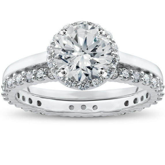 Silvago Jewel 14K White Gold Plated Wedding Anniversary Ring - Round Cut 2.1 Ct VVS1 Lab Created Simulated Diamond Ring - Engagement Wedding Ring for Women's - Classic Engagement Wedding Ring for Her