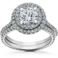 thumbnail image 1 of Silvago Jewel 14K White Gold Plated Wedding Anniversary Ring - Round Excellent 1.5 Ct Diamond Ring For Her - Halo Solitaire with Accent Engagement Ring for Women's - Causal Office Wear Ring for Her, 1 of 3