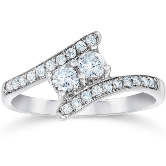 Silvago Jewel 14K White Gold Plated Wedding Anniversary Rings - 1 Ct Lab Created Diamond Round Cut Engagement Rings - Bypass Ring Anniversary Gifts - Party Wear Diamond Rings - Valentine's Day Gifts