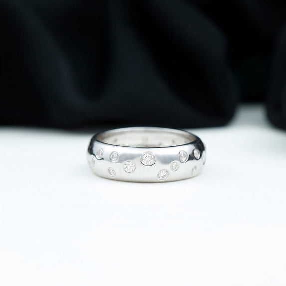 Silvago Jewel 14K White Gold Plated Wedding Band Ring for Women's - Brilliant 1.5 Ct Round Cut Lab Created Diamond Engagement Band - Anniversary Gift Wife - Bezel Set Engagement Band