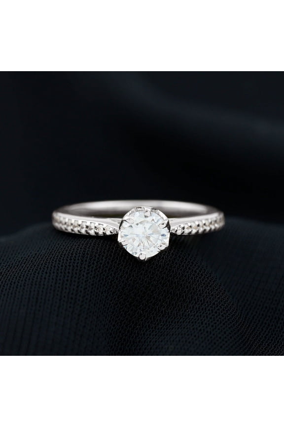 14K White Gold Over Ring - 1.2 Ct Round Cut Diamond Ring for Her - Anniversary Gift for Women's - Simple Engagement Wedding Rings for Her - Anniversary Gifts Wife - Proposal Ring