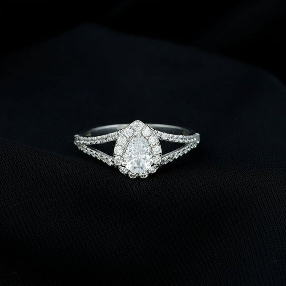 Silvago Jewel 14K White Gold Over Ring for Her - 1.9 Ct Pear Cut Diamond Ring for Women's - Split Shank Diamond Engagement Wedding Ring for Women's - Silver Diamond Beautiful Special Occasion Ring