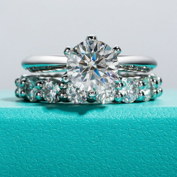 Silvago Jewel 14K White Gold Over Ring - 2.1 Ct Round Cut Lab Created Diamond Ring - Engagement Wedding Prong Setting Bridal Set Ring for Women's - Promise Gifts for Her - Party Wear Diamond Rings